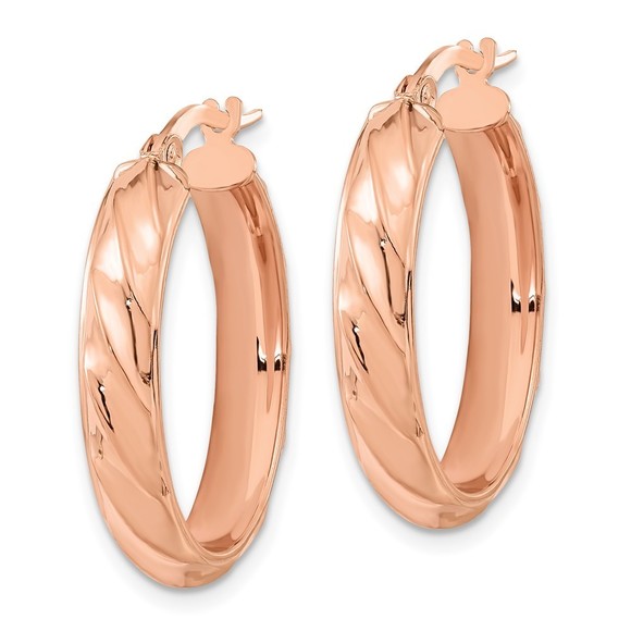 14K Rose Polished and Twisted Oval Hoop Earrings - Picture 4 of 4